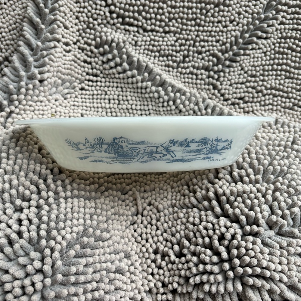 Vintage Glasbake “Currier and Ives” The Road to Winter Divided Cookware Dish